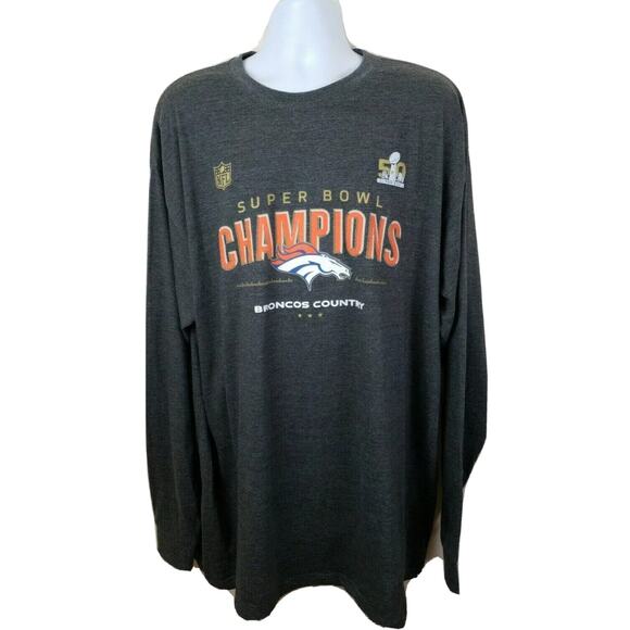 Denver Broncos NFL Long Sleeve Superbowl 50 Champ Dark Gray 2XLT - Picture 1 of 4